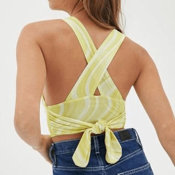Urban Outfitters Yellow White Criss Cross Tie Back Swirl Crop Top, M NWOT - Picture 10 of 10